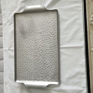Vintage aluminum serving tray with handles hammered